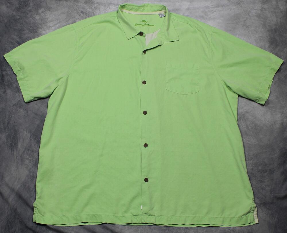 Tommy Bahama Shirt Mens 3XL Green Silk Short Sleeve Button Front Camp Casual